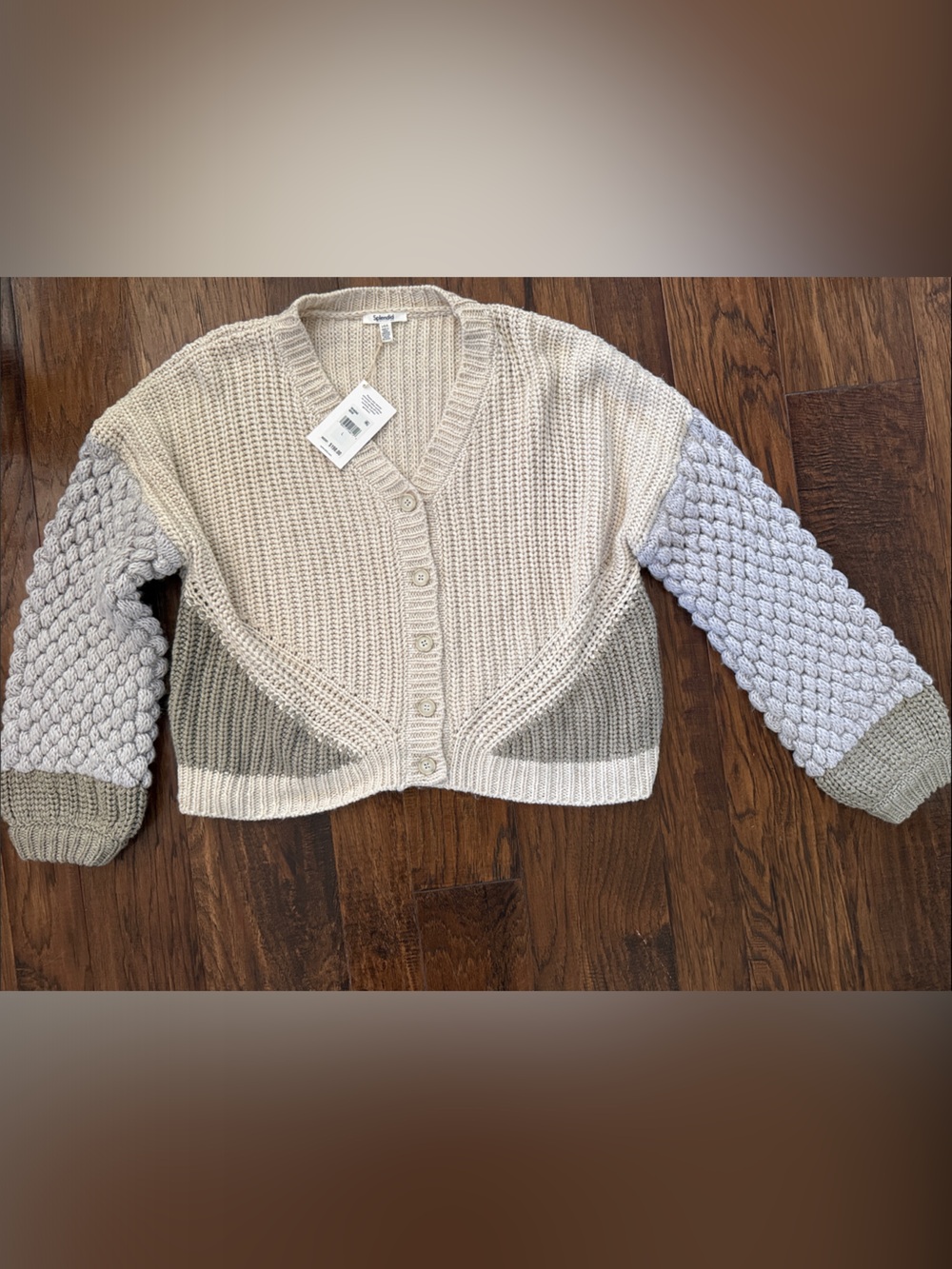 Women’s Cream & Light Gray Knit Button-Up Sweater Cardigan